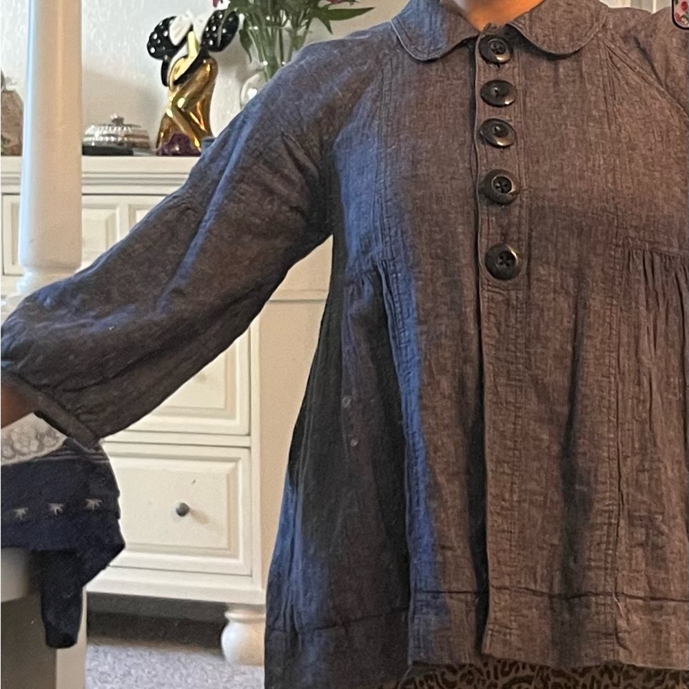 Free People Navy Button-Up Blouse